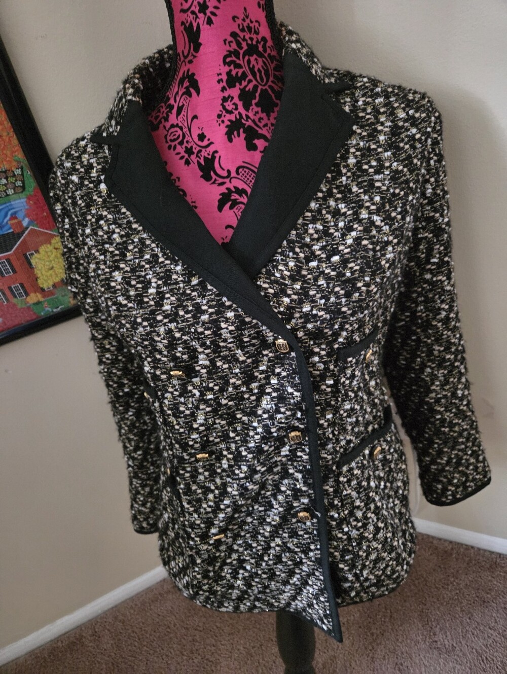 Talbots Women’s Black & White Tweed Blazer Jacket Size 10P Excellent